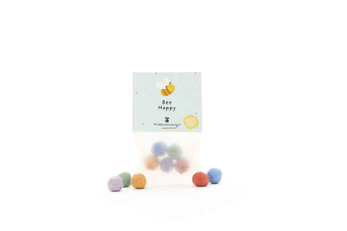 5 Blumenmurmeln im Pergamintütchen mit Logo auf dem Header – Ansicht