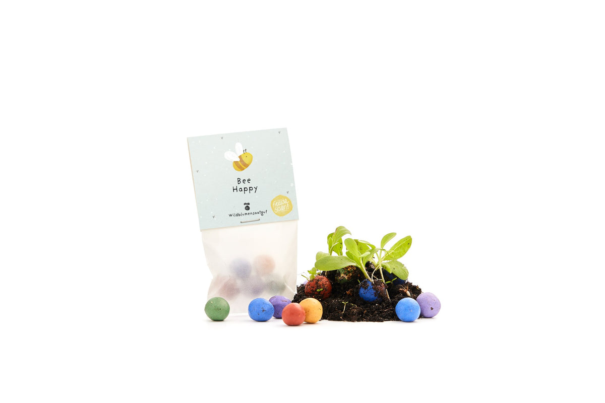 5 Blumenmurmeln im Pergamintütchen mit Logo auf dem Header – Detail