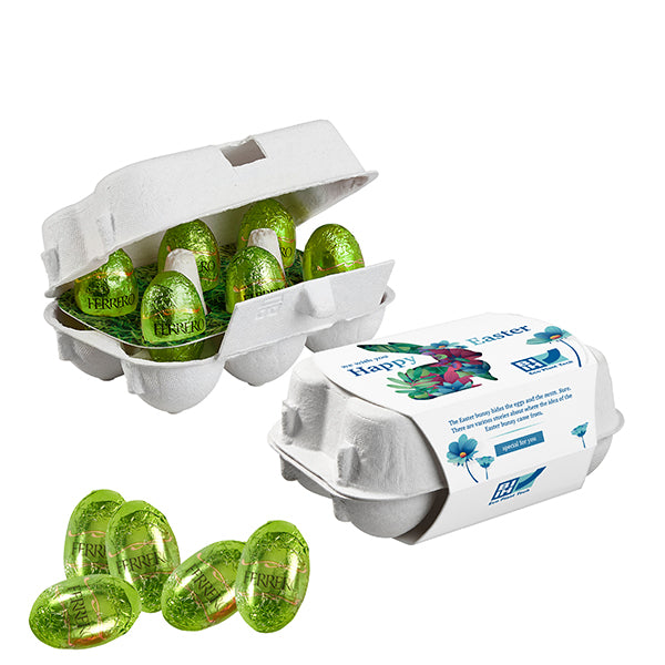 6er Ostereier Karton mit Ferrero Küsschen Eiern und Werbeschuber