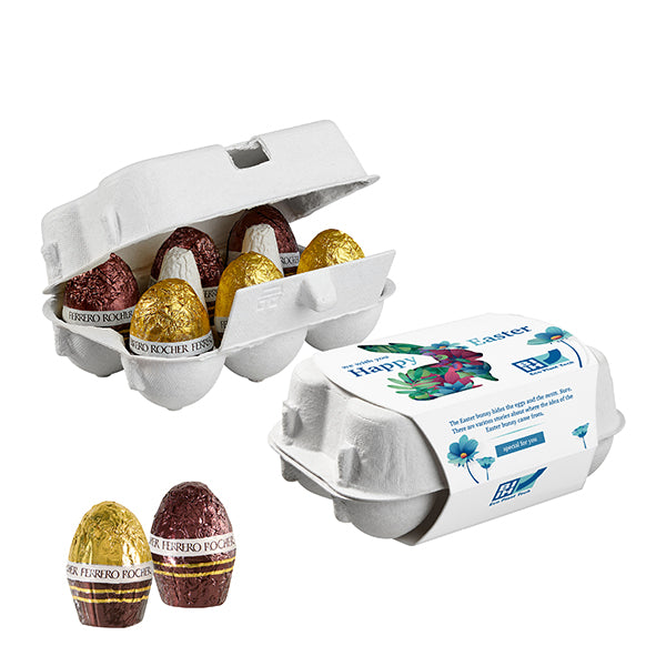 6er Ostereier Karton mit Ferrero Rocher Eiern und Werbeschuber