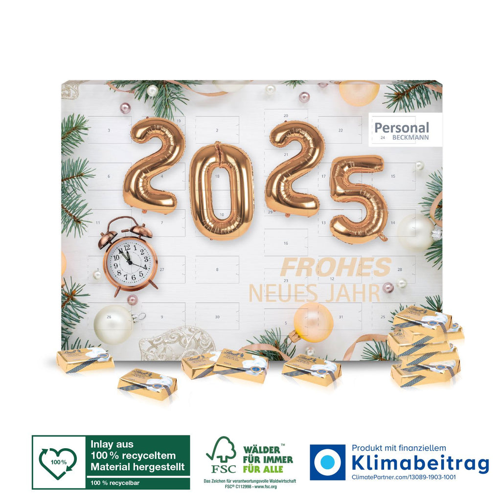 Adventskalender mit 31 Türchen individuell bedrucken und Freude mit Lindt Schokotäfelchen verschenken.