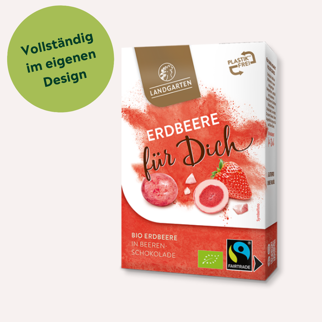  Bio Erdbeeren in Beerenschokolade individuell bedrucken lassen als Werbegeschenk