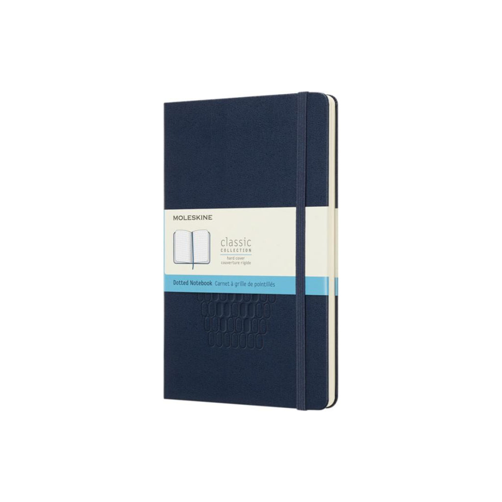 Hardcover Notizbuch von Moleskine gepunktet oder kariert in den Farben Schwarz oder Blau erhältlich. Bedrucke jetzt die Front des nachhaltigen Notizbuches.