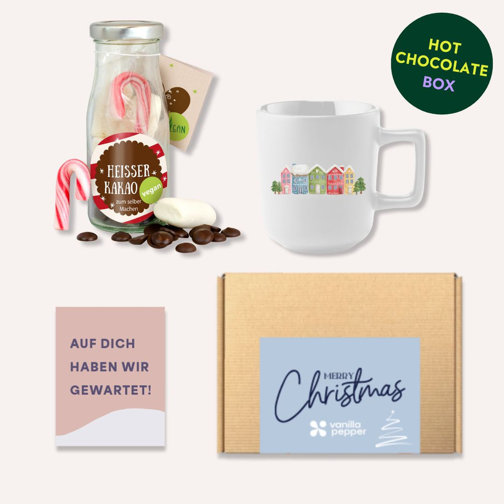 Geschenkbox bedrucken mit Trinkschokolade und Tasse