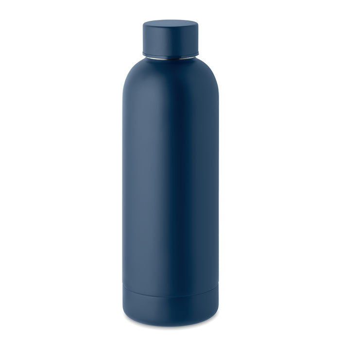 Isolierflasche Athen aus recyceltem Edelstahl mit einem wunderschönen Logodruck auf der Frontseite der Flasche, In der Farbe dunkelblau