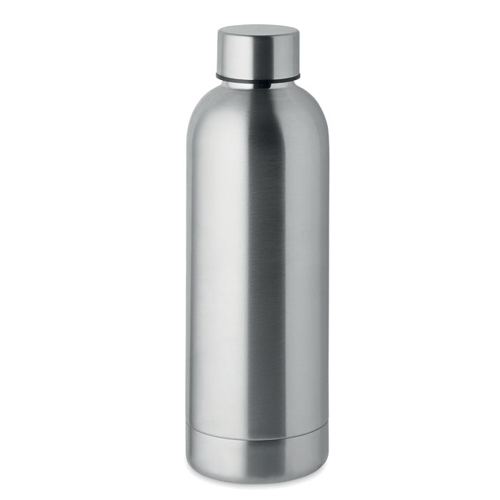 Isolierflasche Athen aus recyceltem Edelstahl mit einem wunderschönen Logodruck auf der Frontseite der Flasche, In der Farbe Silber / Grau