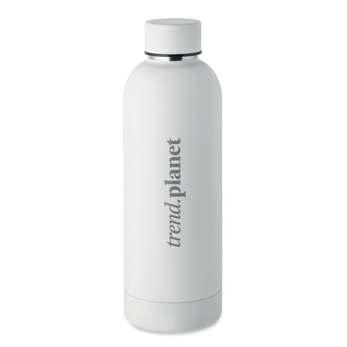 Isolierflasche Athen aus recyceltem Edelstahl mit einem wunderschönen Logodruck auf der Frontseite der Flasche, In der Farbe weiß