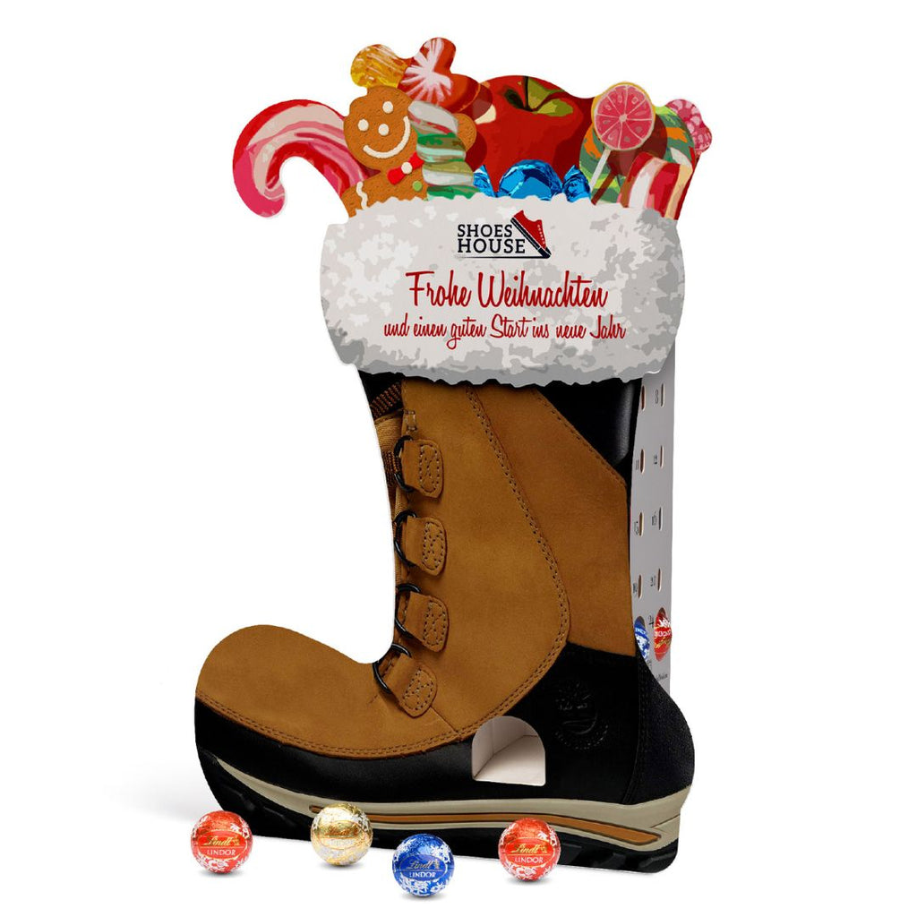 Lindt Adventsspender in Stiefel-Form individuell gestaltbar mit Lindt Mini Kugeln