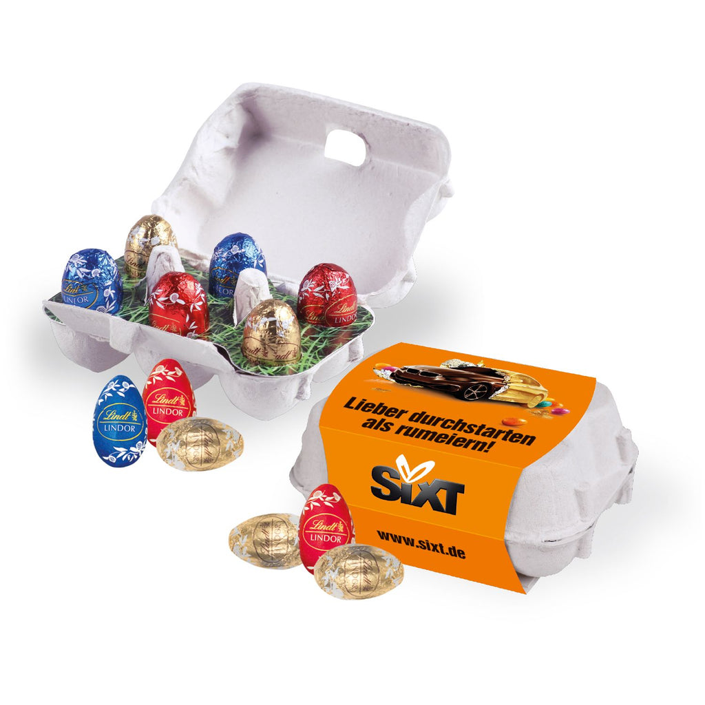 Lindt Schokoladeneier zu Ostern im 6er Set individuell bedrucken lassen.