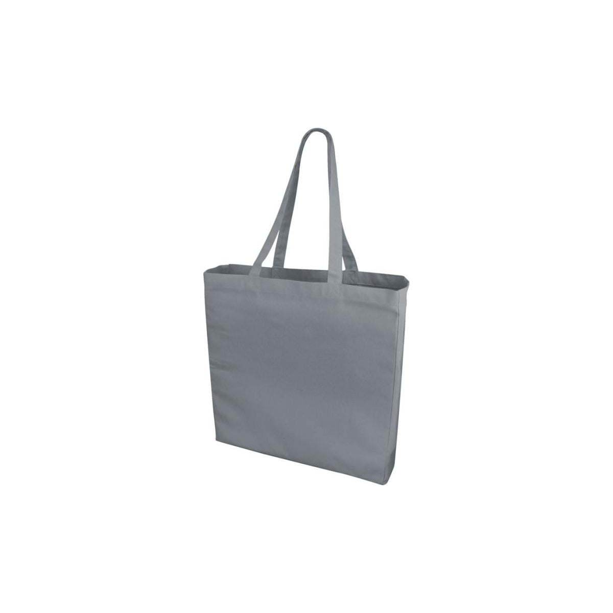 Baumwolltasche Odess in der Farbe Grau mit einem 4 farbigen Logo auf der Vorderseite mit zwei langen Henkeln