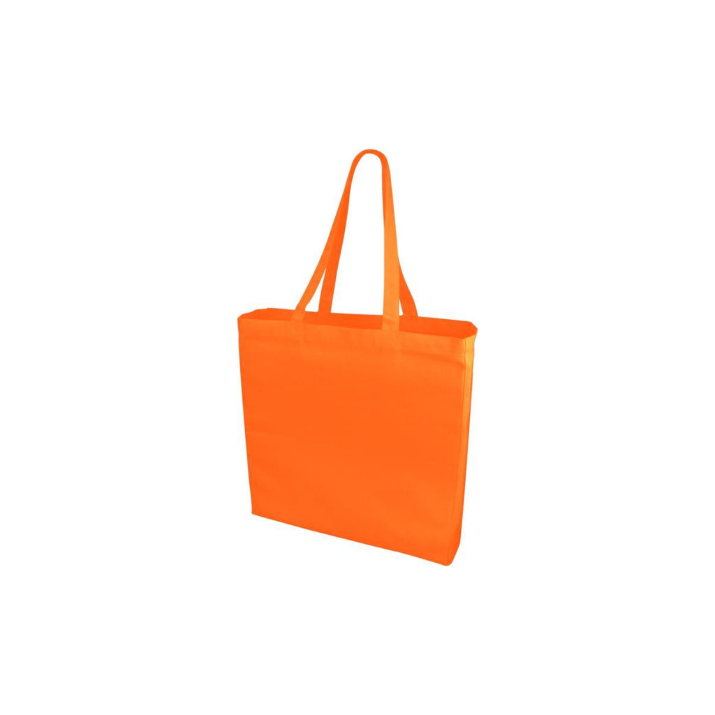 Nachhaltige Baumwolltasche Odess in der Farbe Orange mit einem 4 farbigen Logo auf der Vorderseite mit zwei langen Henkeln