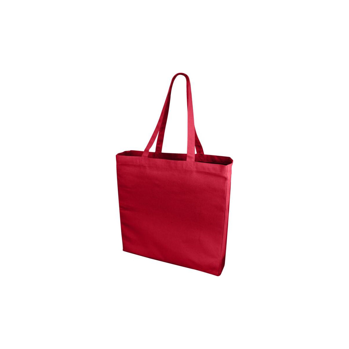 Baumwolltasche Odess in der Farbe rot mit einem 4 farbigen Logo auf der Vorderseite mit zwei langen Henkeln