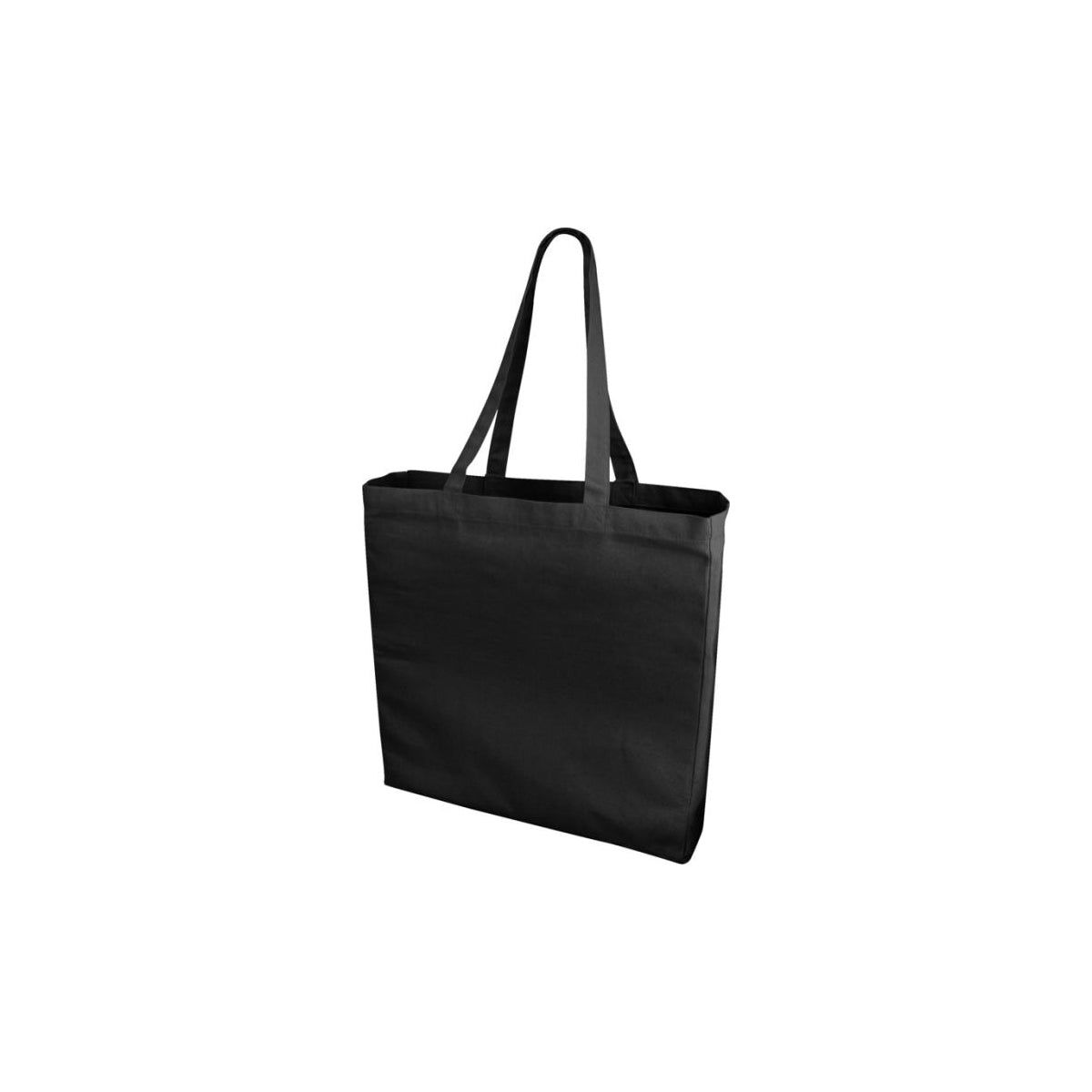 Baumwolltasche Odess in der Farbe Schwarz mit einem 4 farbigen Logo auf der Vorderseite mit zwei langen Henkeln