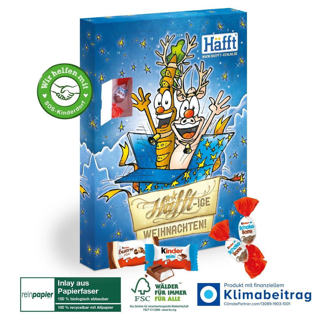 Besonders umweltfreundlich: Der Adventskalender kinder® „Happy Moments“ hat ein Inlay aus nachhaltigen Papierfasern und eine Verpackung aus FSC®-zertifiziertem Karton.