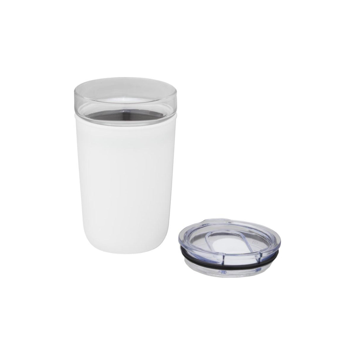 Nachhaltiger Gasbecher mit Außenwand und einem zweifarbigem Logodruck white