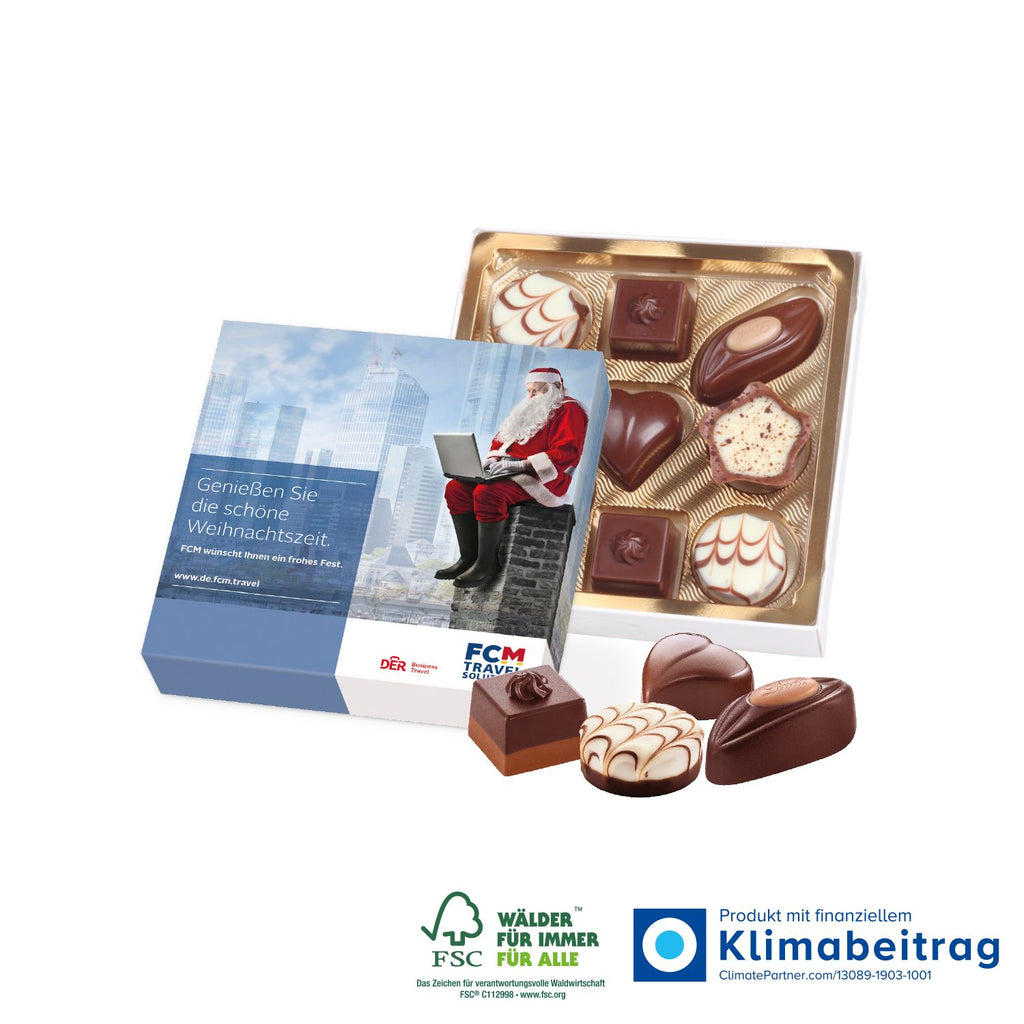 Pralines von Lindt in Werbekartonage mit Logo bedrucken.