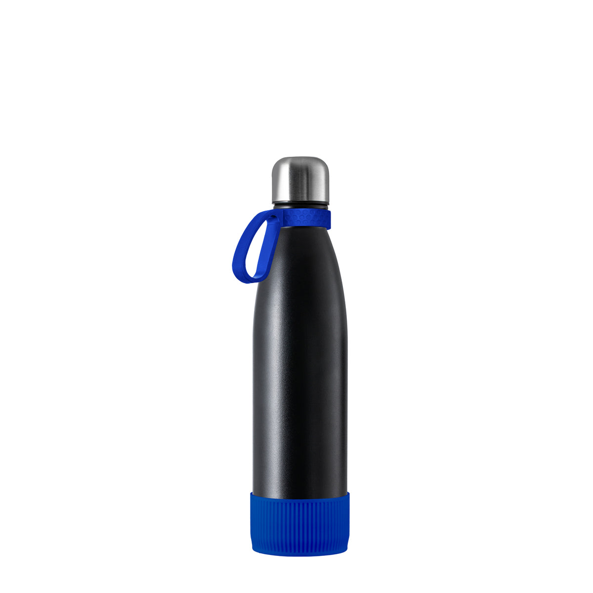 Flasche: schwarz, Ring: blau, Hülle: blau