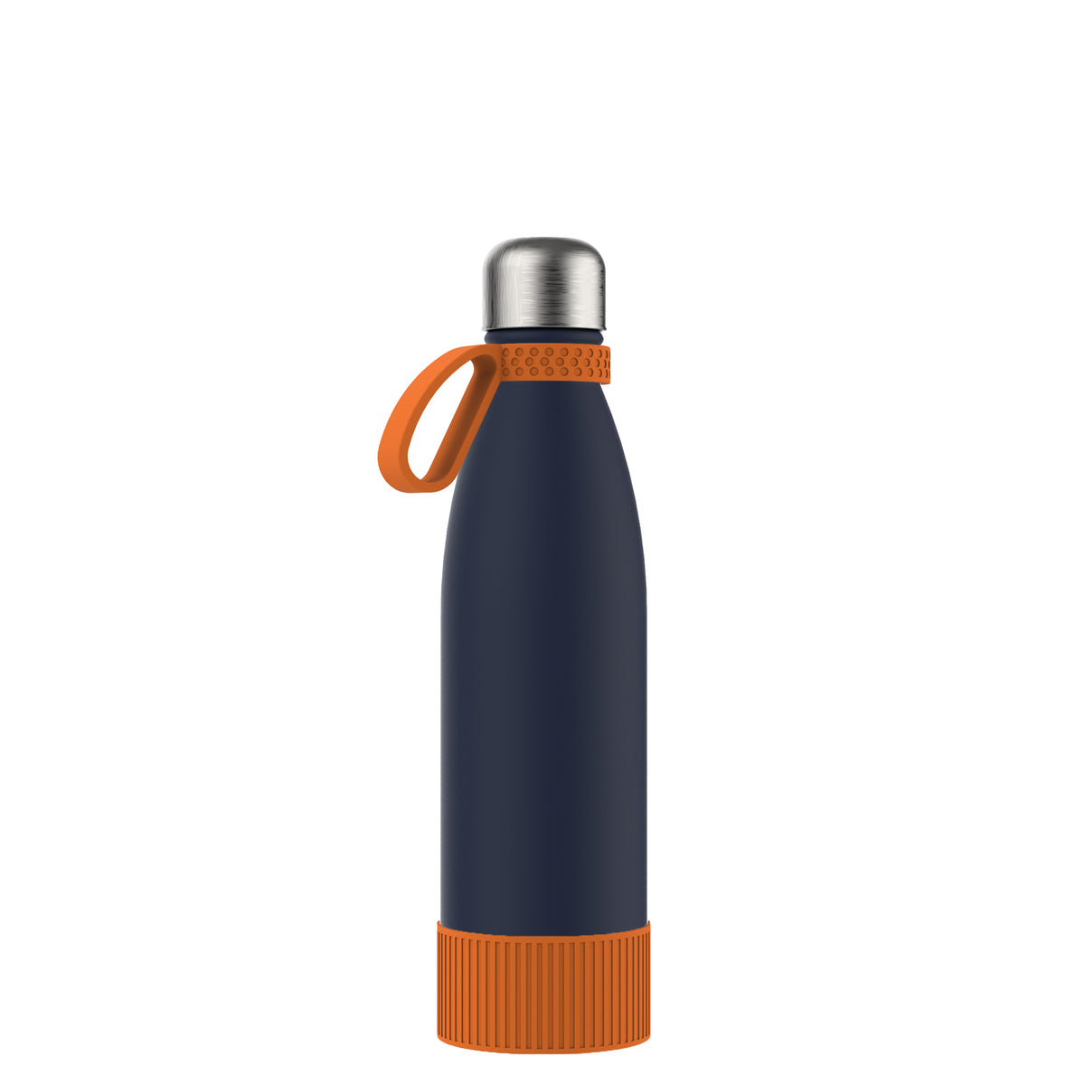 Flasche: blau, Ring: orange, Hülle: orange