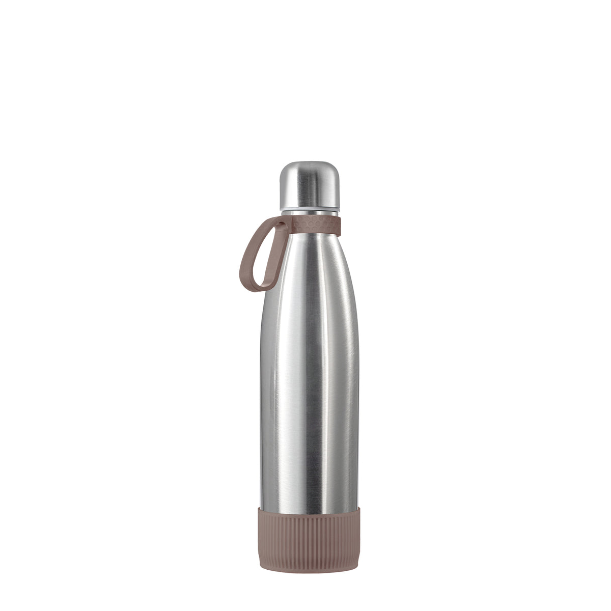 Flasche: silber, Ring: braun, Hülle: braun