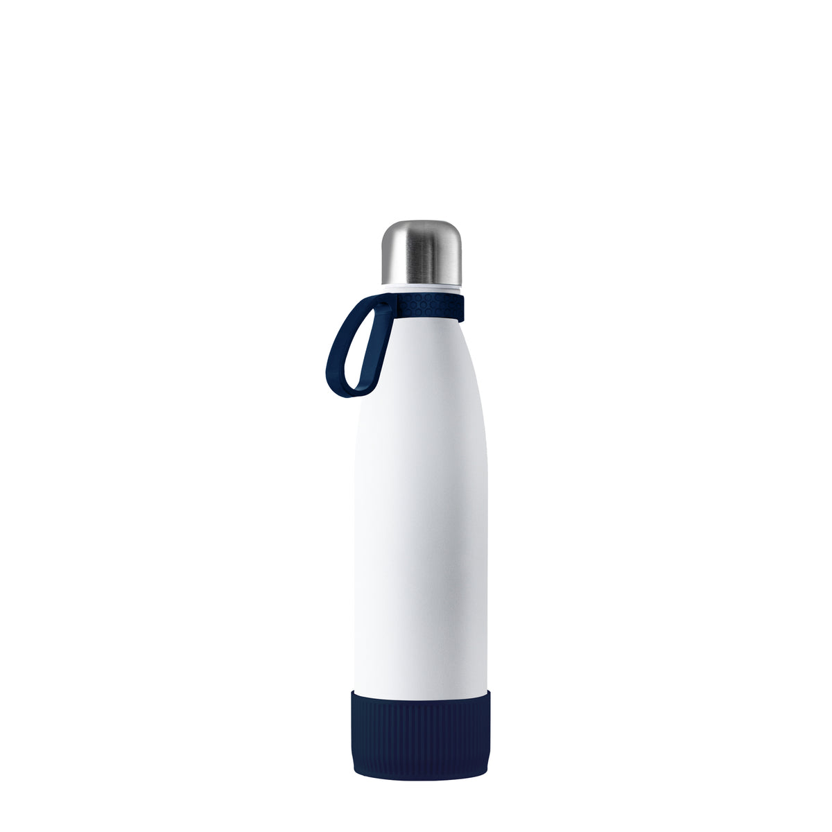 Flasche: weiß, Ring: dunkelblau, Hülle: dunkelblau