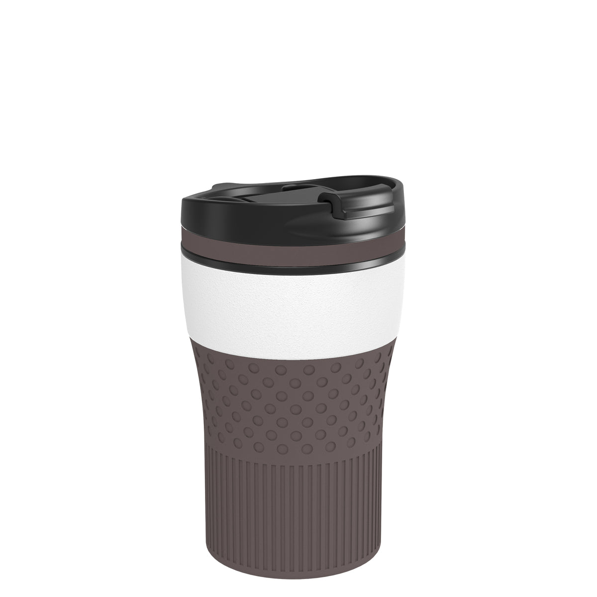 Becher: weiß, Ring: braun, Hülle: braun