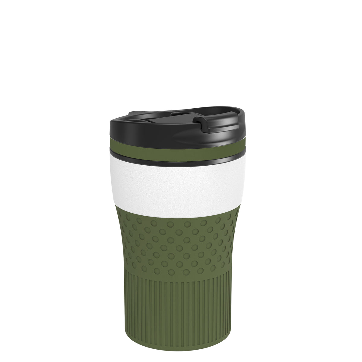 Becher: weiß, Ring: olivgrün, Hülle: olivgrün