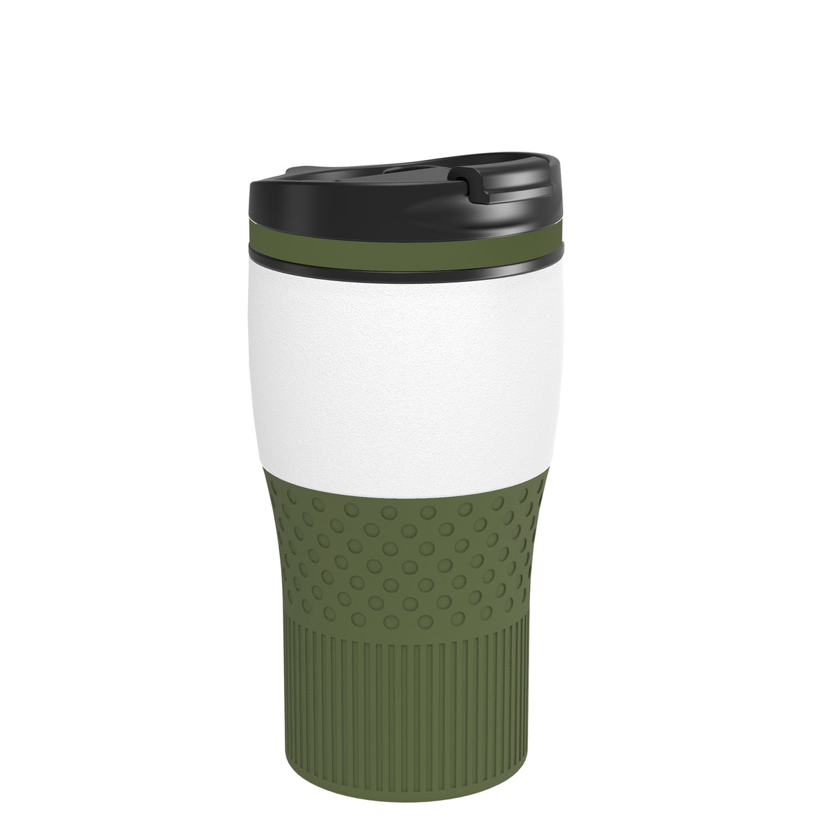 Becher: weiß, Ring: olivgrün, Hülle: olivgrün
