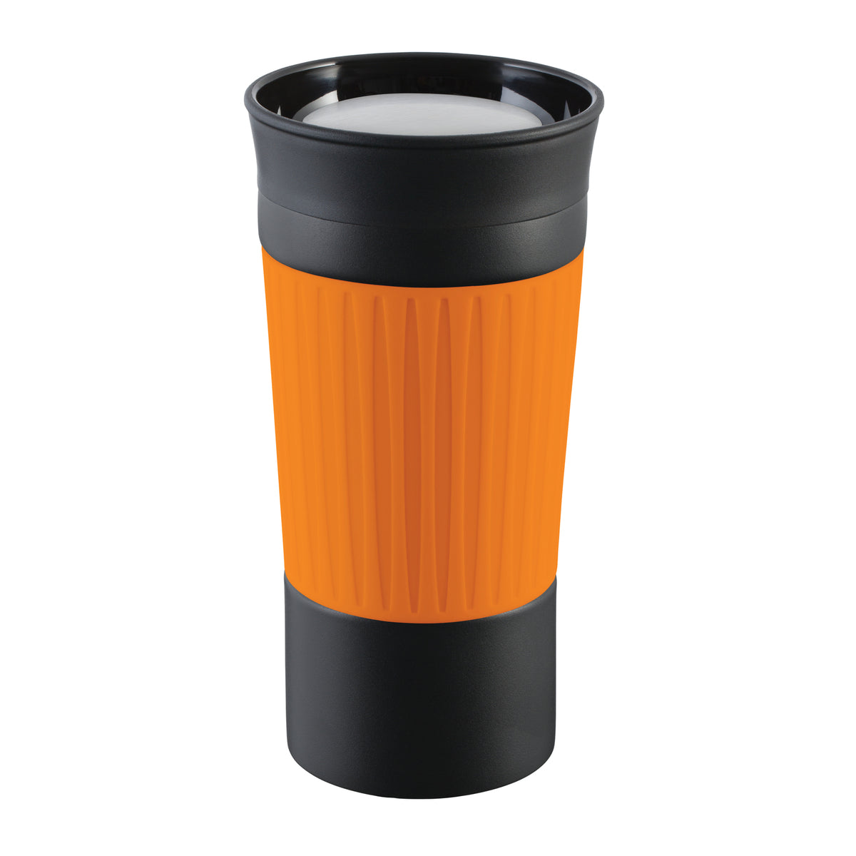 Becher: schwarz, Hülle: orange
