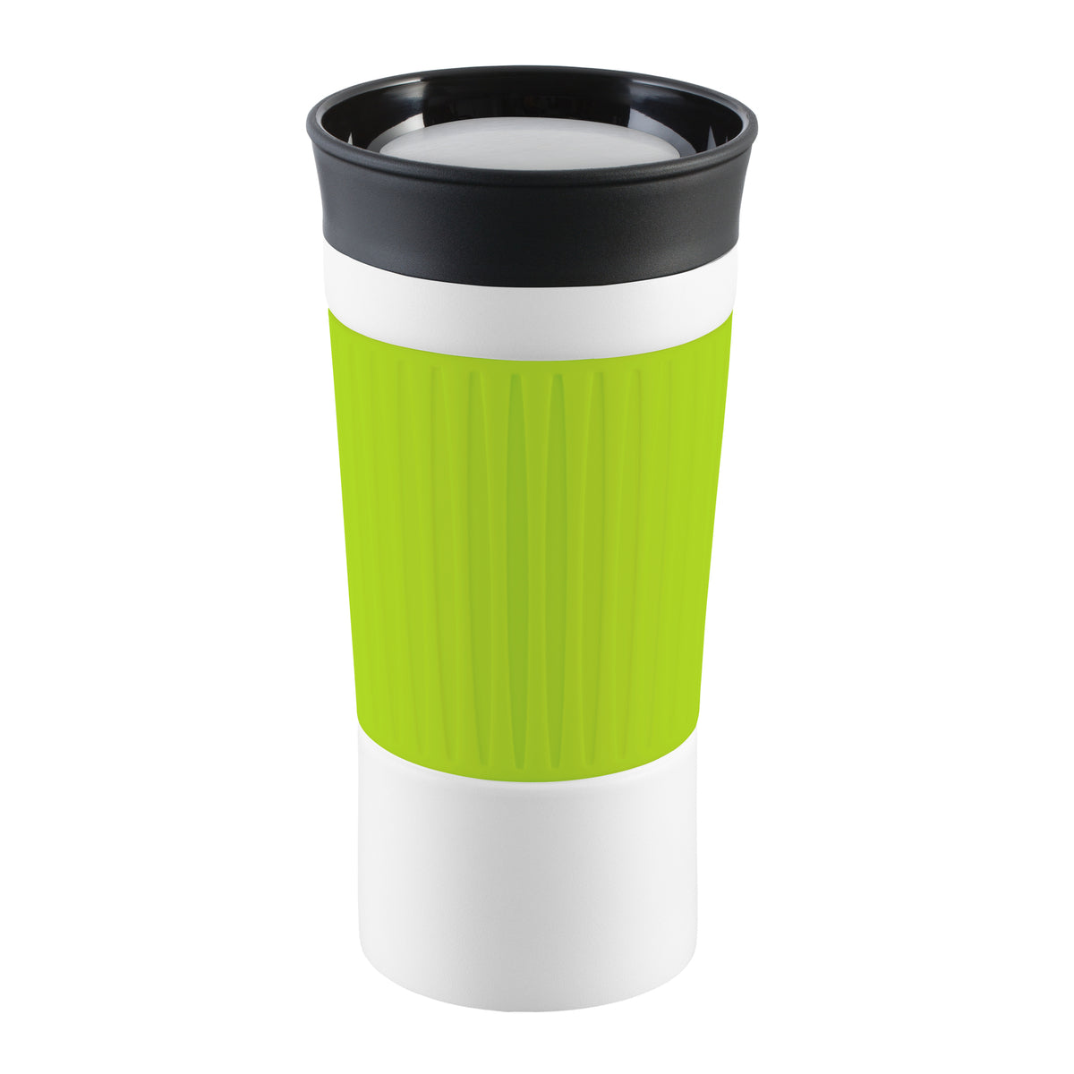Becher: weiß, Hülle: hellgrün