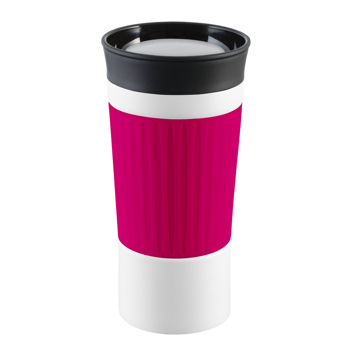 Becher: weiß, Hülle: magenta