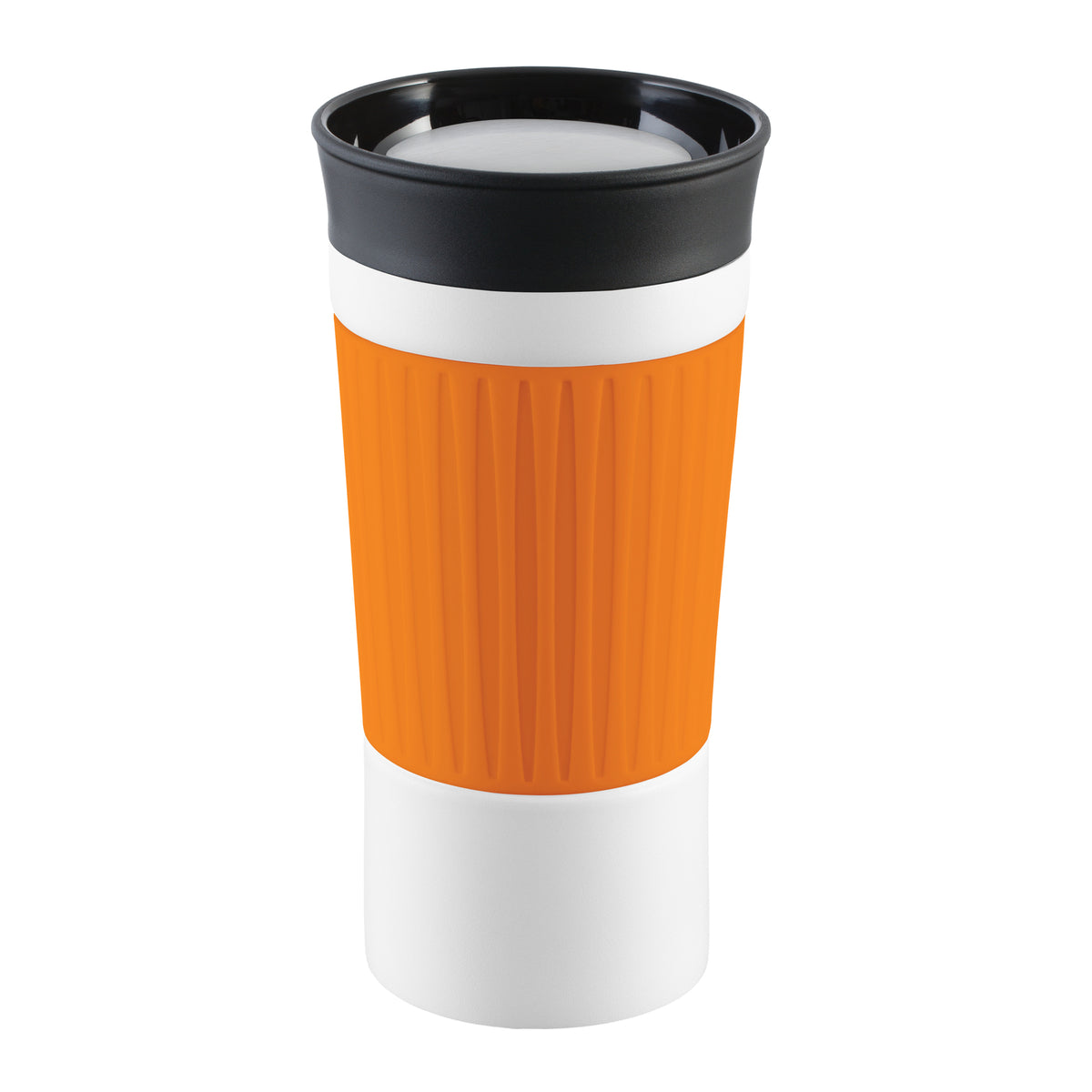 Becher: weiß, Hülle: orange