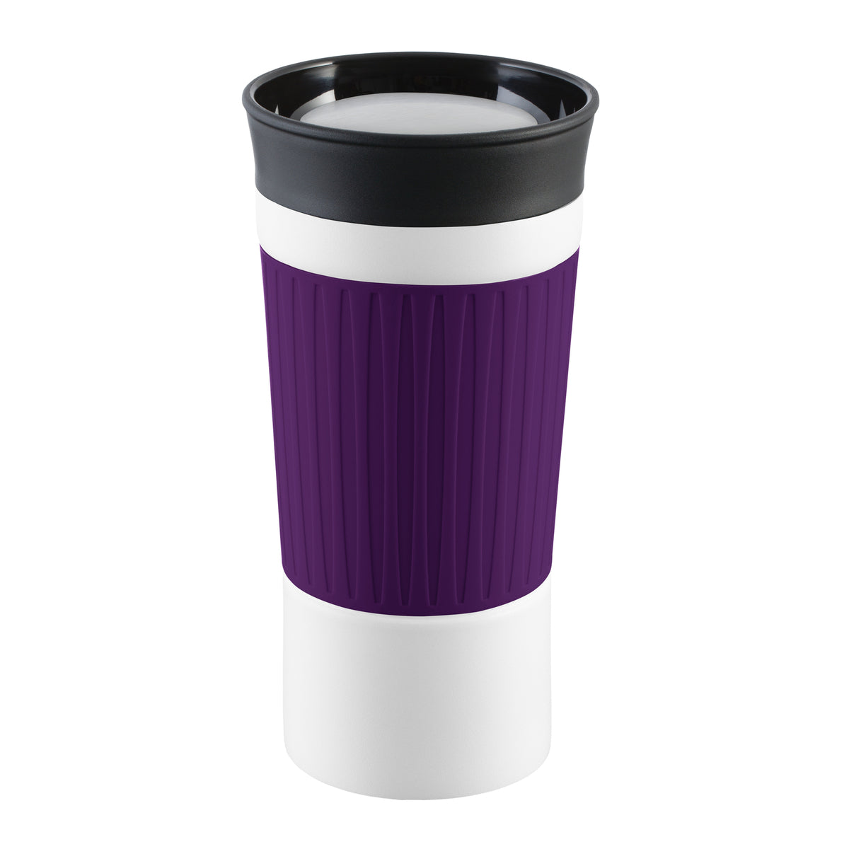 Becher: weiß, Hülle: lila