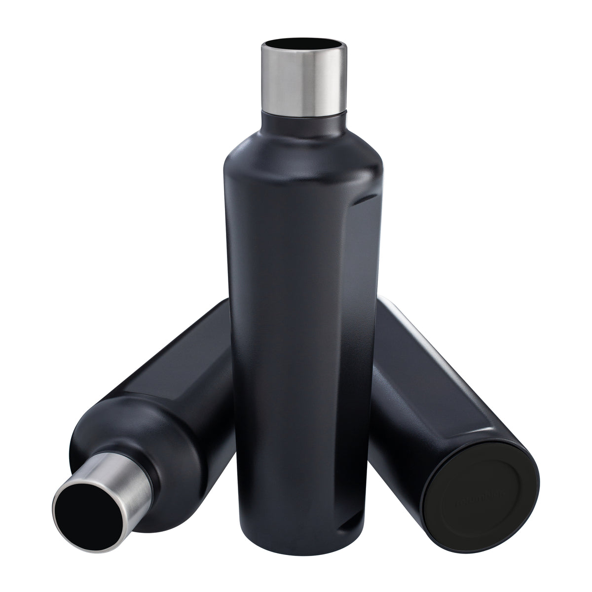 Flasche: schwarz, Deckel: schwarz, Boden: schwarz