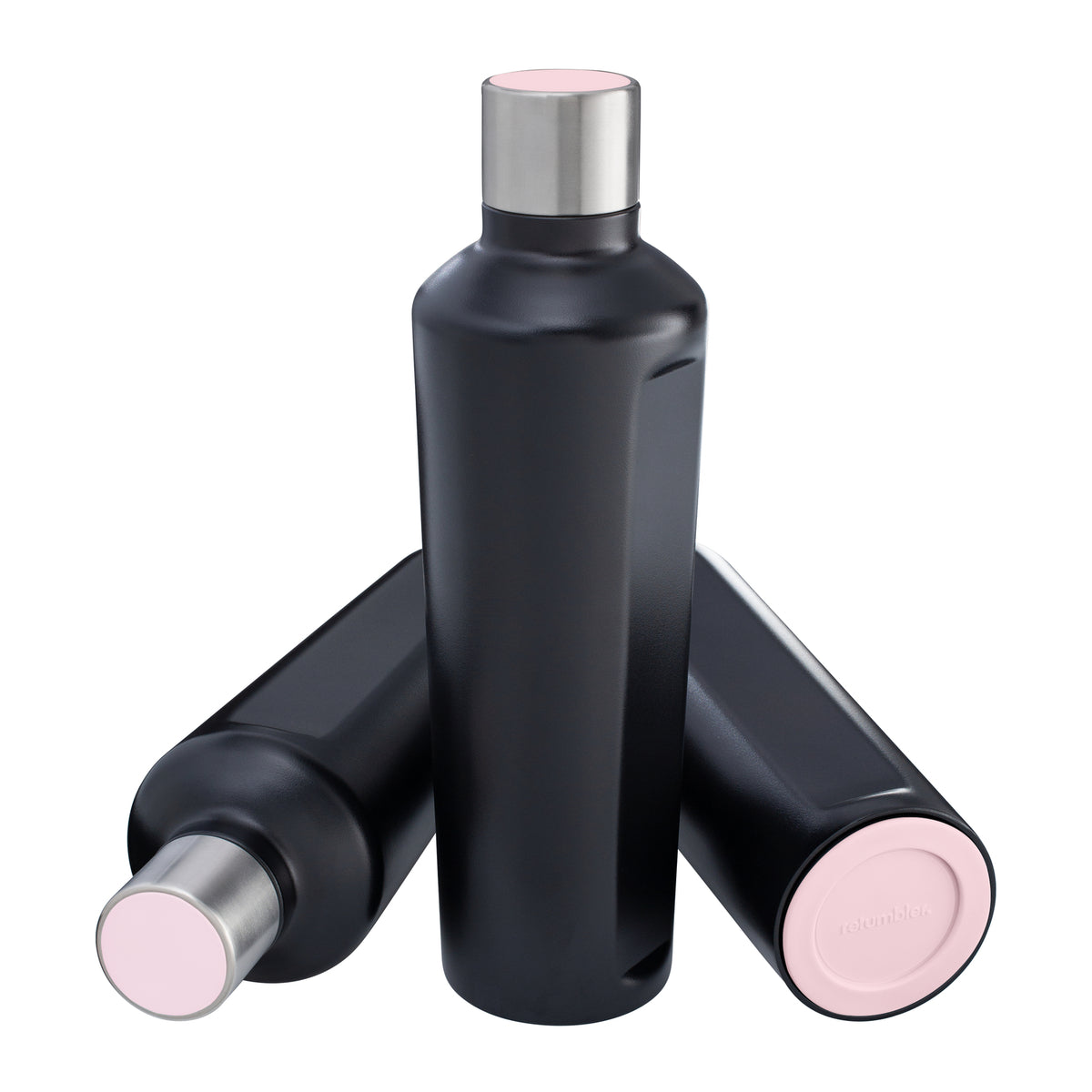 Flasche: schwarz, Deckel: hellmagenta, Boden: hellmagenta