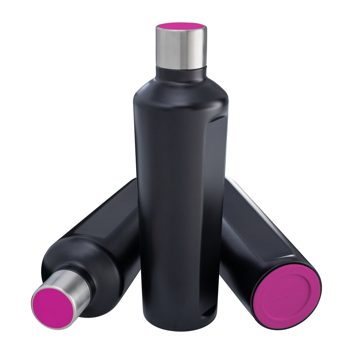 Flasche: schwarz, Deckel: magenta, Boden: magenta
