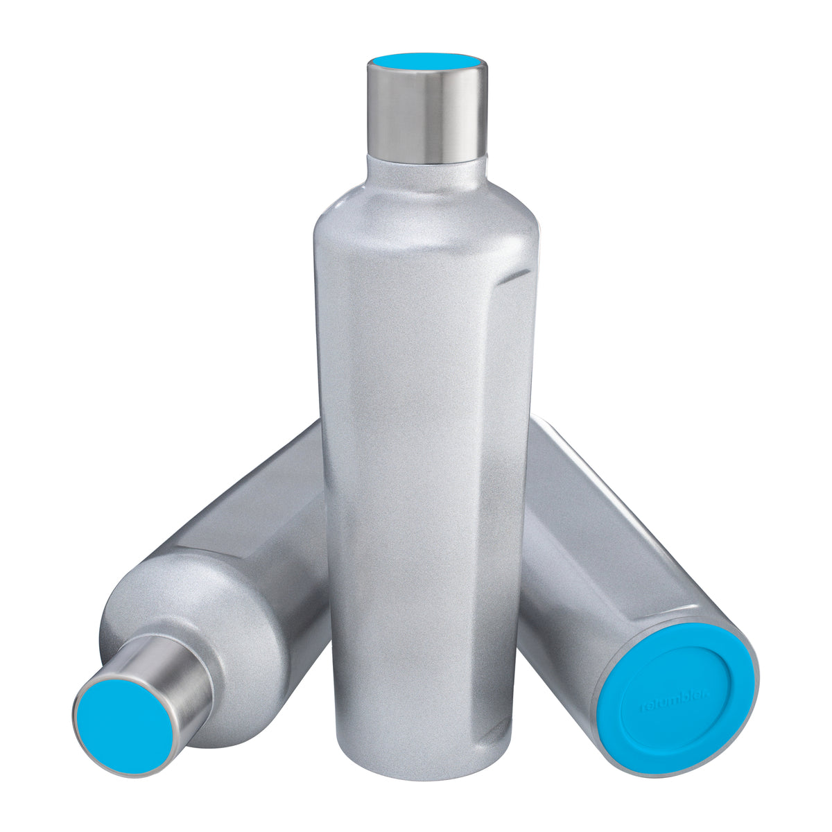 Flasche: silber, Deckel: cyan, Boden: cyan