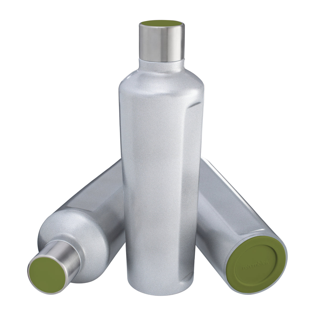 Flasche: silber, Deckel: olivgrün, Boden: olivgrün