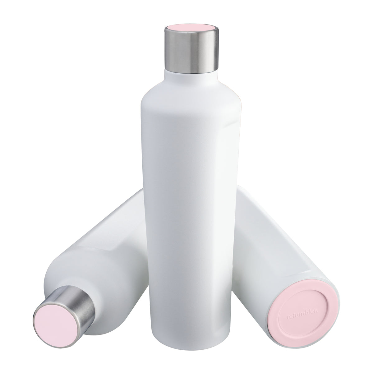 Flasche: weiß, Deckel: hellmagenta, Boden: hellmagenta