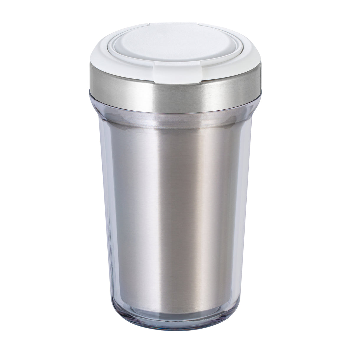Innenbecher: silber, Deckel: weiß, Tasse: transparent