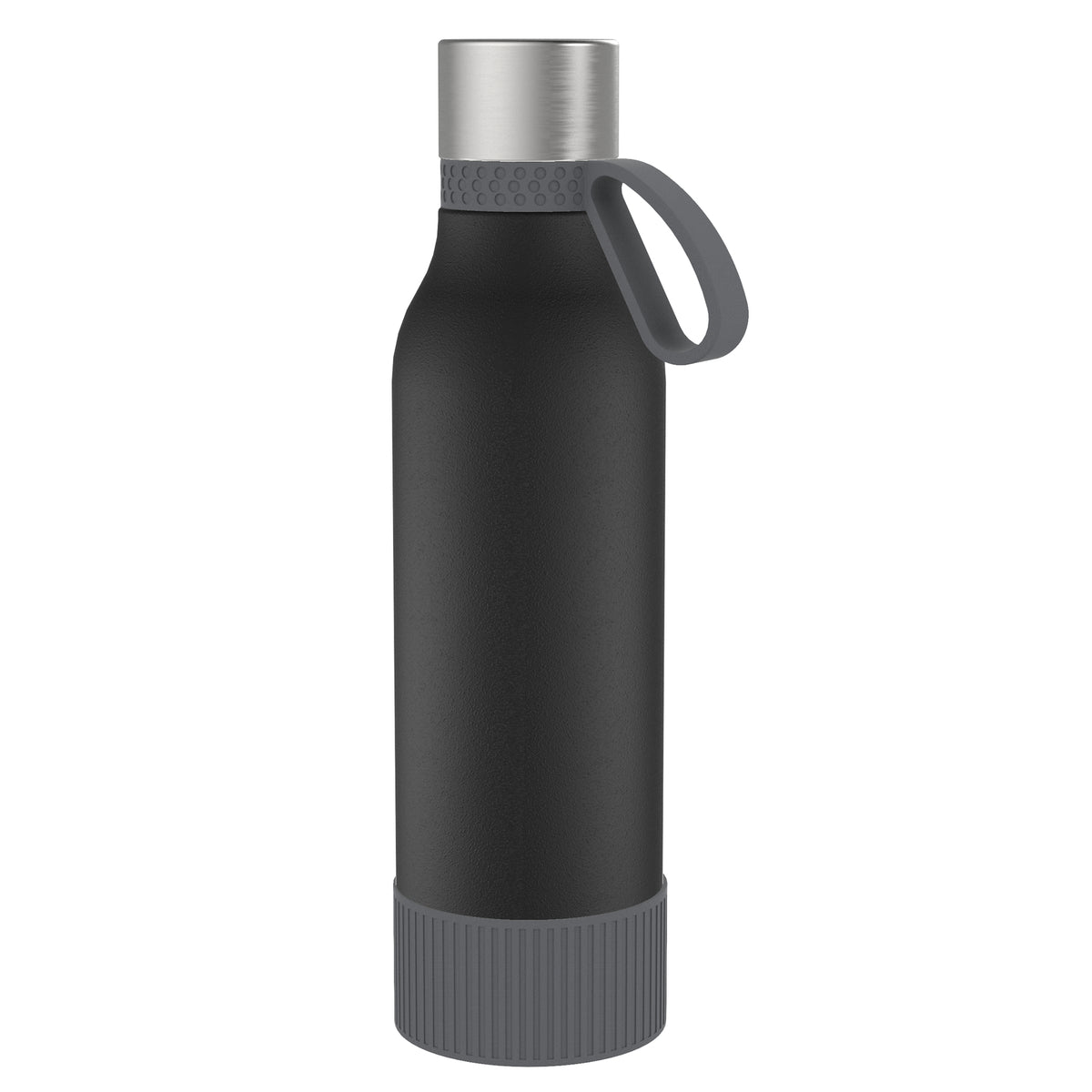 Flasche: schwarz, Ring: dunkelgrau, Hülle: dunkelgrau