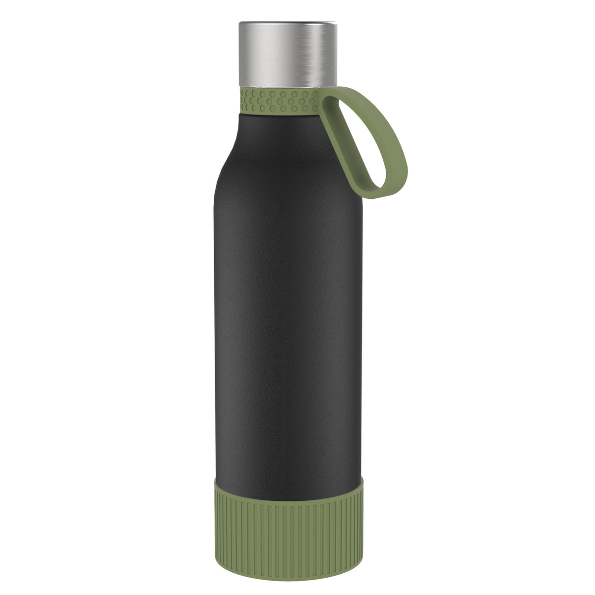 Flasche: schwarz, Ring: olivgrün, Hülle: olivgrün