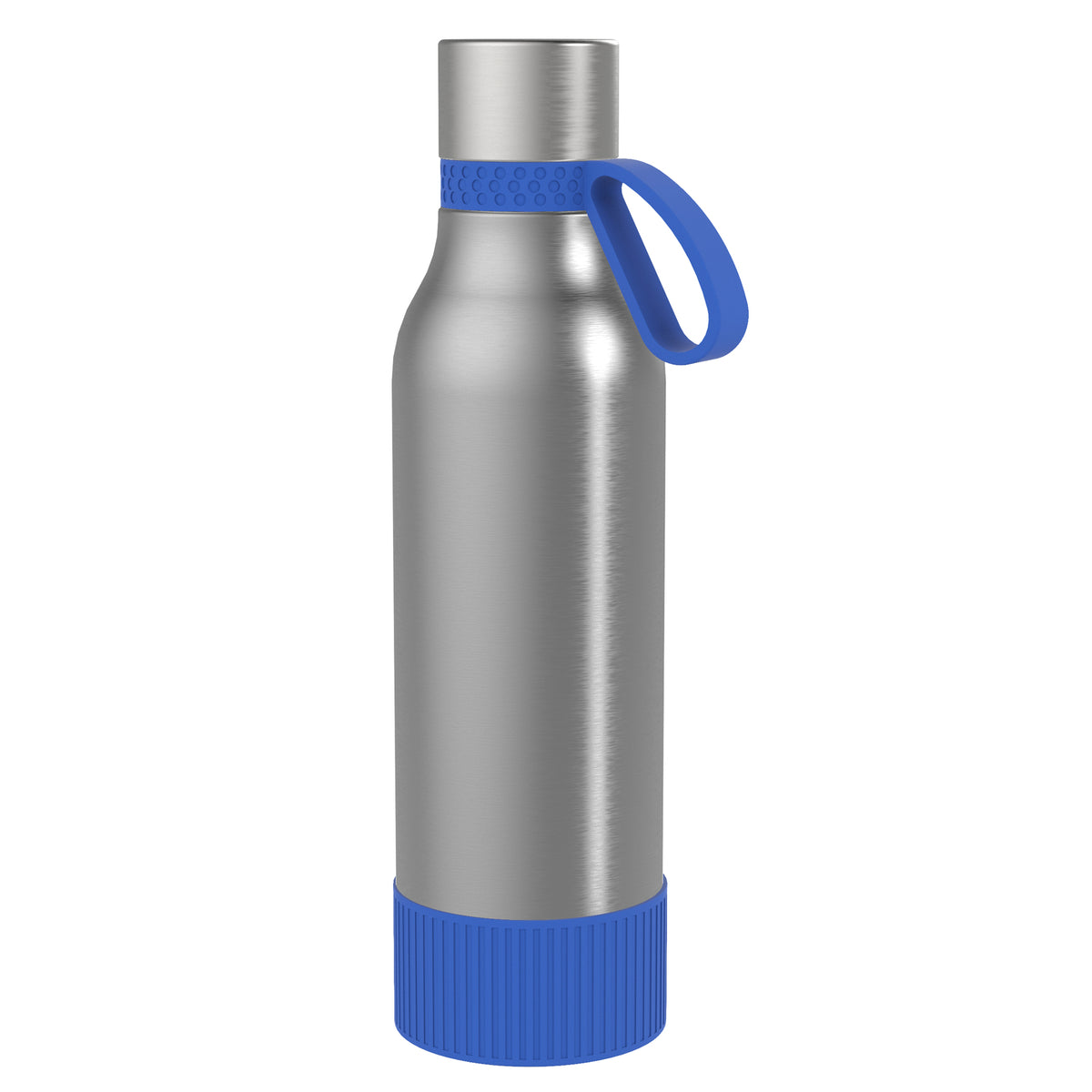 Flasche: silber, Ring: blau, Hülle: blau