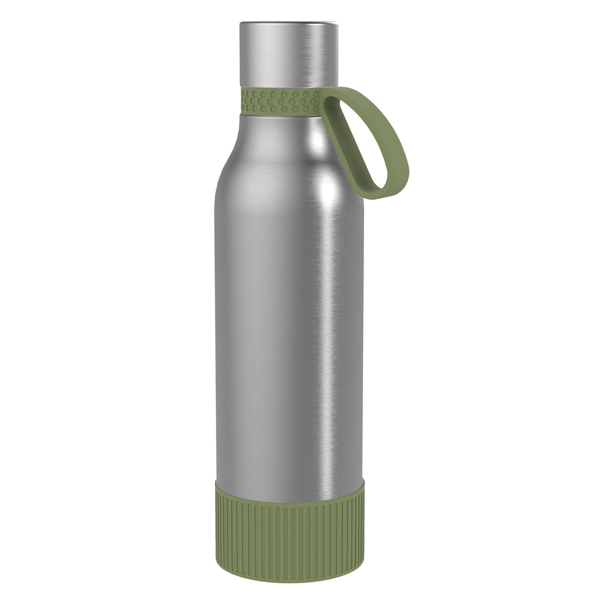 Flasche: silber, Ring: olivgrün, Hülle: olivgrün