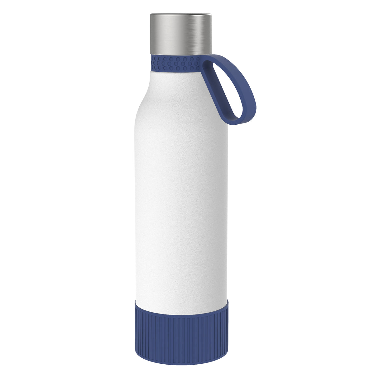 Flasche: weiß, Ring: dunkelblau, Hülle: dunkelblau