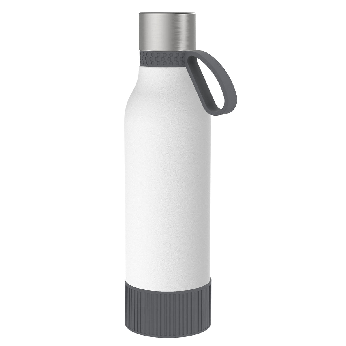 Flasche: weiß, Ring: dunkelgrau, Hülle: dunkelgrau
