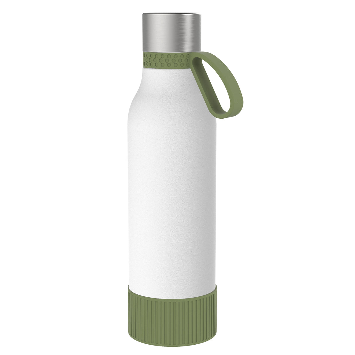 Flasche: weiß, Ring: olivgrün, Hülle: olivgrün