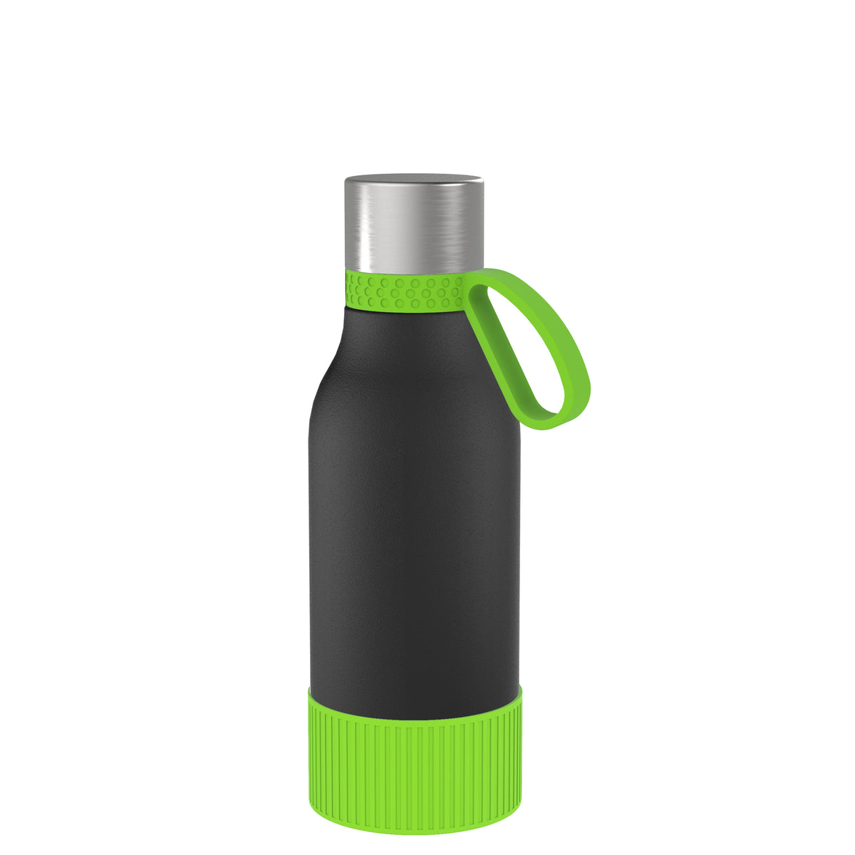 Flasche: schwarz, Ring: hellgrün, Hülle: hellgrün