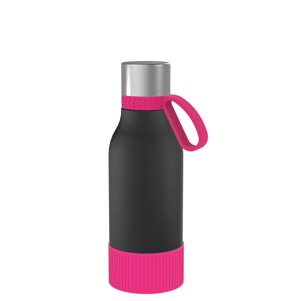 Flasche: schwarz, Ring: magenta, Hülle: magenta