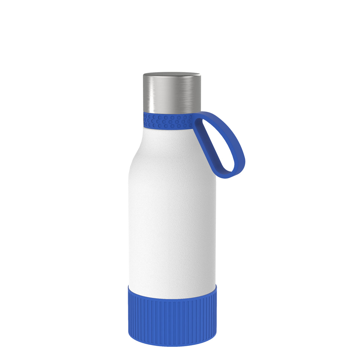 Flasche: weiß, Ring: blau, Hülle: blau