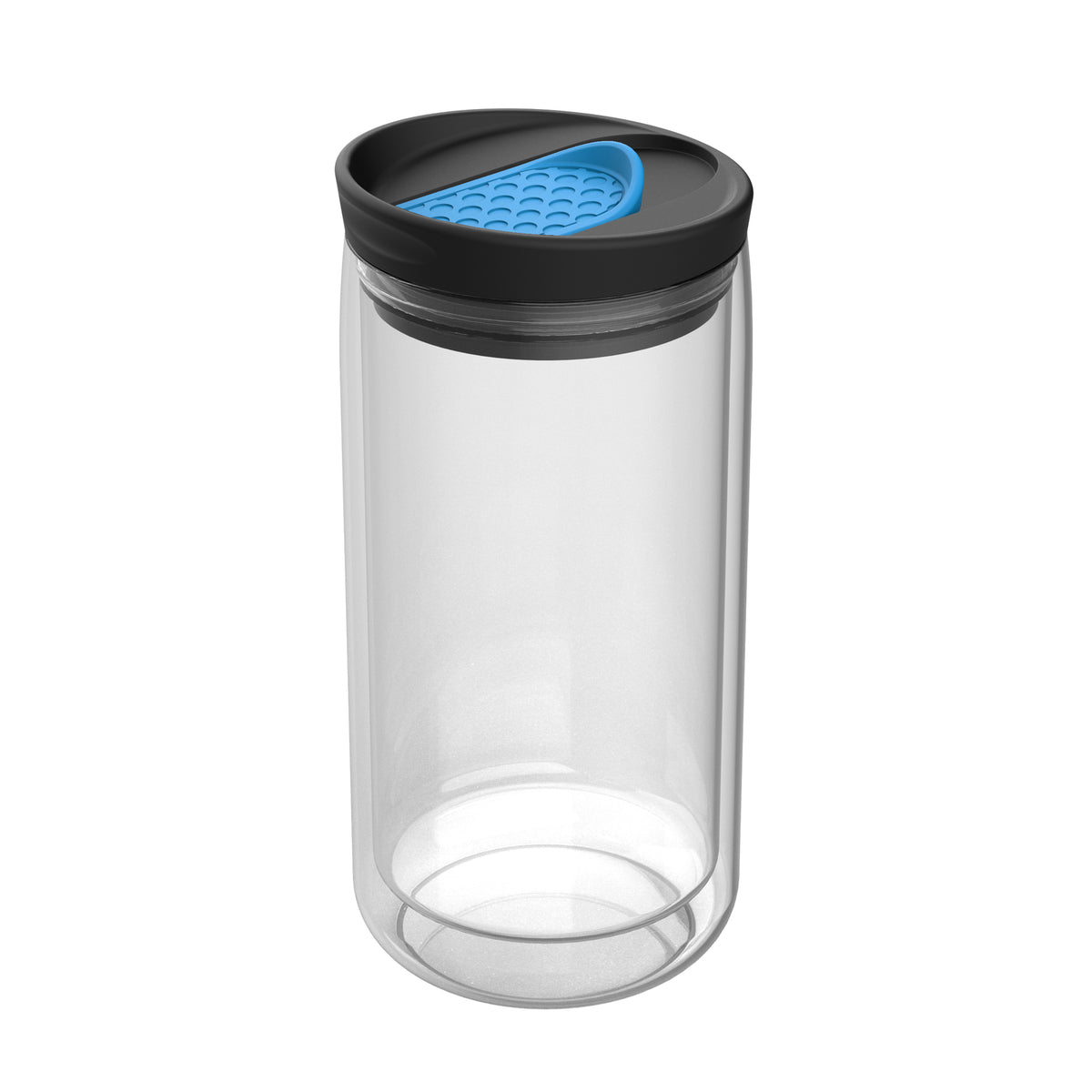 Becher: transparent, Deckel: cyan